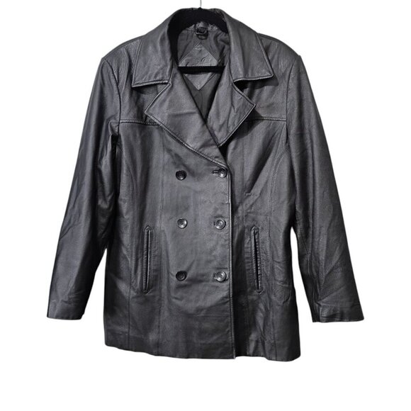 Jacqueline Ferrar Vintage Women's Black Double Breasted Leather Jacket